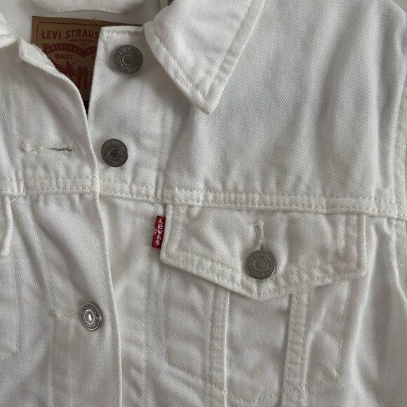 Levis Women S White Denim Casual Slim Button Front Original Trucker Jean Jacket - Picture 6 of 13